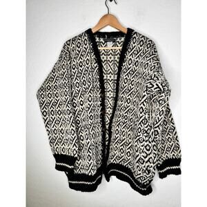The J.Peterman Company Vintage Black & Cream Wool Heavy Button Cardigan Size XL